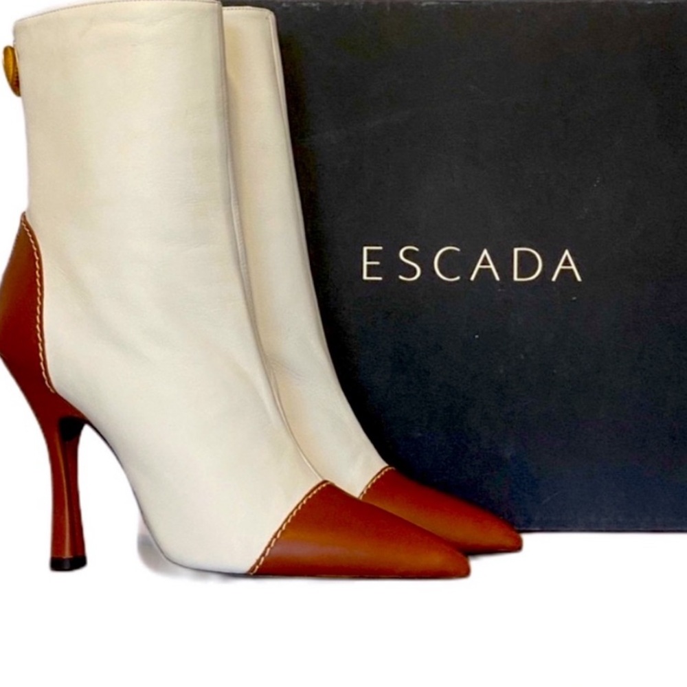 ESCADA Leather Two Tone White & Tan Ankle Boot size 9 euro 39. NEW